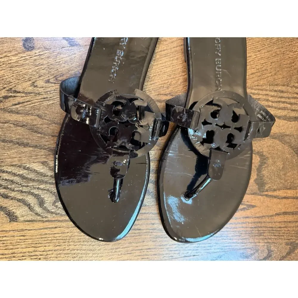 Tory Burch Miller Thong Sandal Women's Sz 7.5 Black patent Leather